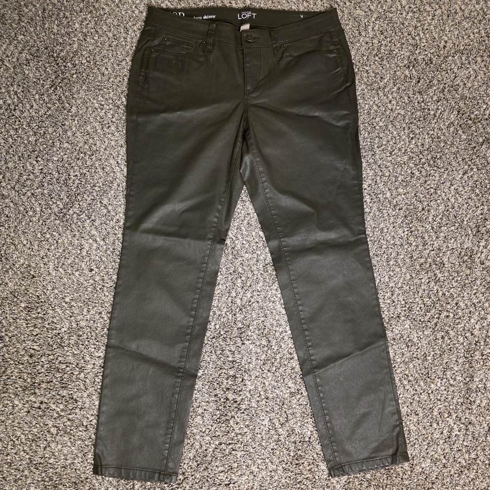 Ann Taylor LOFT Modern Skinny Jeans Womens 10P Green Coated Denim NWT Dark‎ Wash